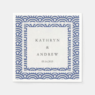 Japanska Seigaiha Vinkarare Elegant Mörk blått + v Pappersservett