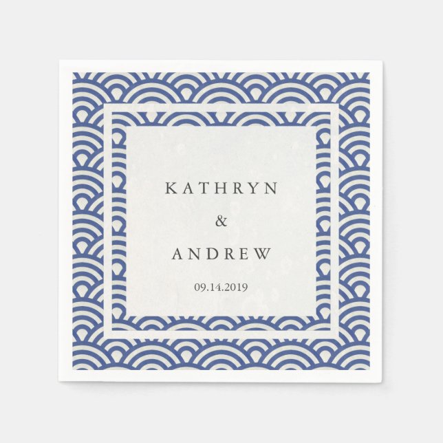 Japanska Seigaiha Vinkarare Elegant Mörk blått + v Pappersservett (Framsidan)