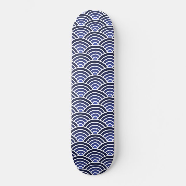Japanska Seigaiha Vinkarare Mönster Mini Skateboard Bräda 18,5 Cm (Framsida)