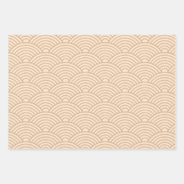 Japanska Seigaiha Wave | Neutralt Camel Beige