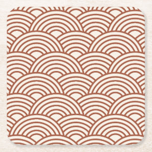 Japanska Seigaiha Wave Rust Terracotta Underlägg Papper Kvadrat