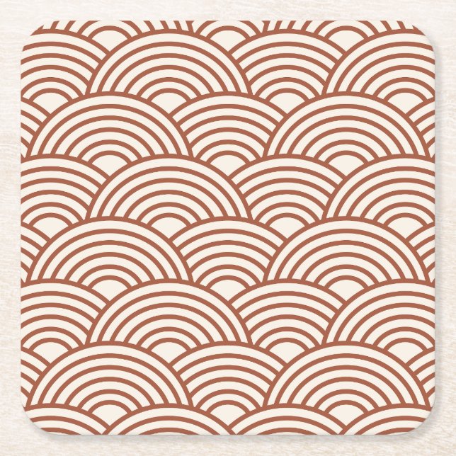 Japanska Seigaiha Wave Rust Terracotta Underlägg Papper Kvadrat (Framsidan)