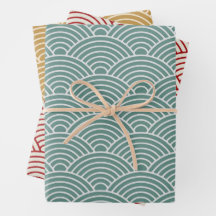Japanska Seigaiha Wave | Sage Geen, Mustard, Red