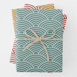 Japanska Seigaiha Wave | Sage Geen, Mustard, Red