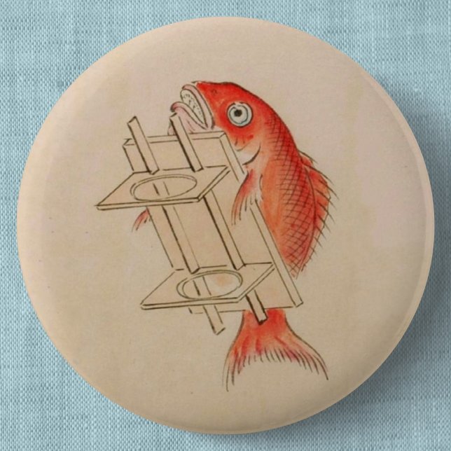 Japanska sjön Bream Yokai (Bröllop Rullan) Knapp (Vintage Japanese Fish Yokai Can Badge- Detail View)