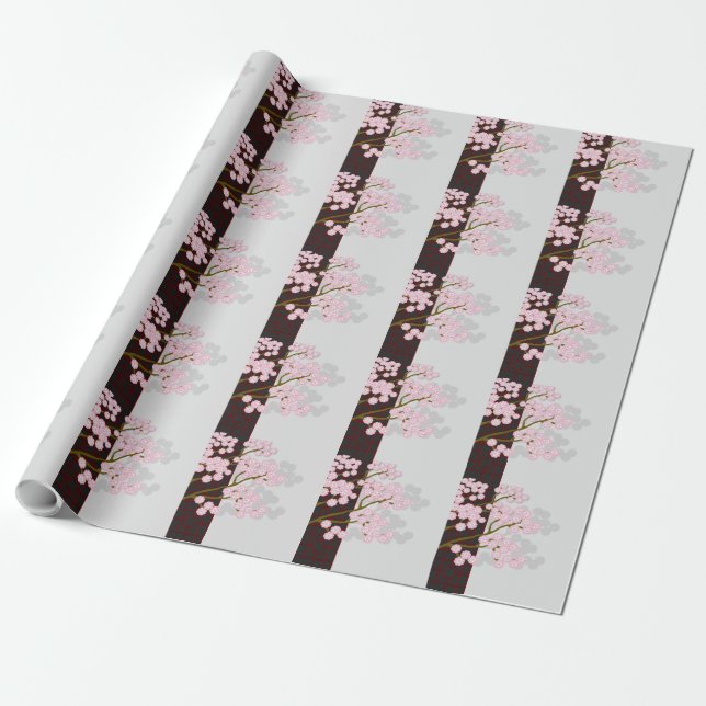 Japanska Skärm och Rosa Cherry Blommars Gift Wrap Presentpapper (Utrullad)