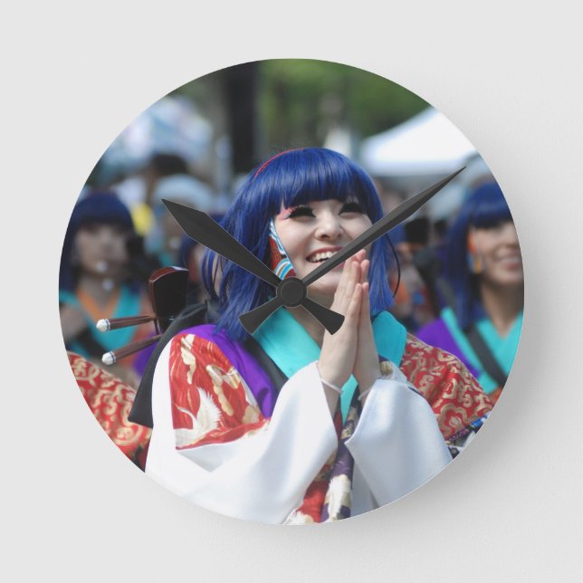 Japanska Smile Smiling Ansikte Yosakoi Rund Klocka (Framsida)