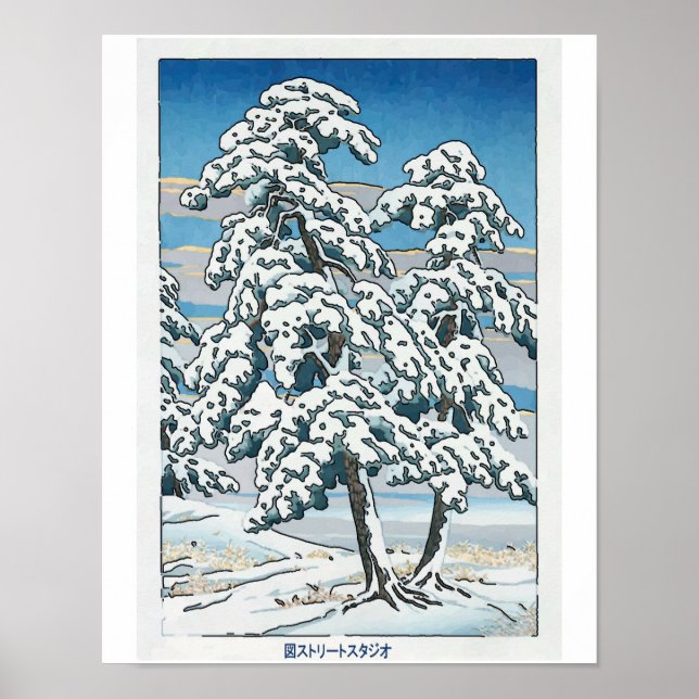 Japanska Snö, Träd och berg Poster (Framsidan)