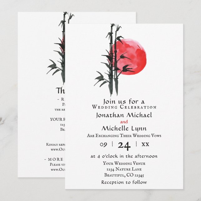 Japanska Sol och bamboo alla i ett Bröllop Inbjudningar (Fram/baksida)