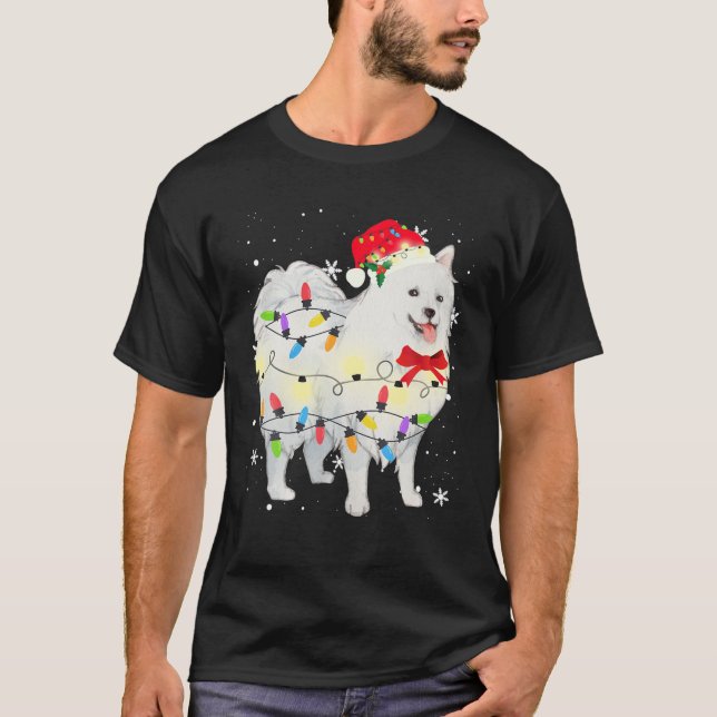 Japanska Spitz Hund Julljus Julafton Mamma Pappa G T Shirt (Framsida)
