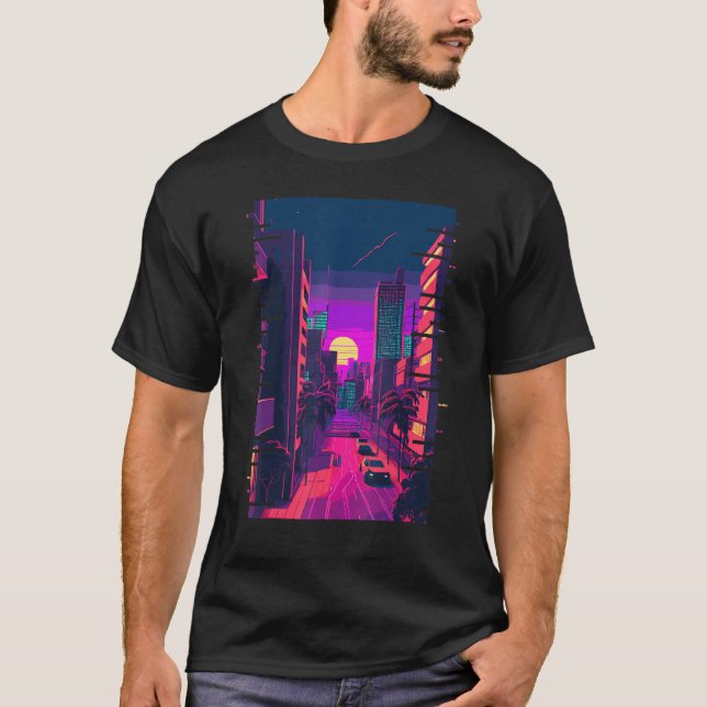 Japanska staden Indie Aesthetic Glitch 80 s 90-tal T Shirt (Framsida)