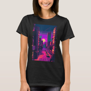 Japanska staden Indie Aesthetic Glitch 80 s 90-tal T Shirt