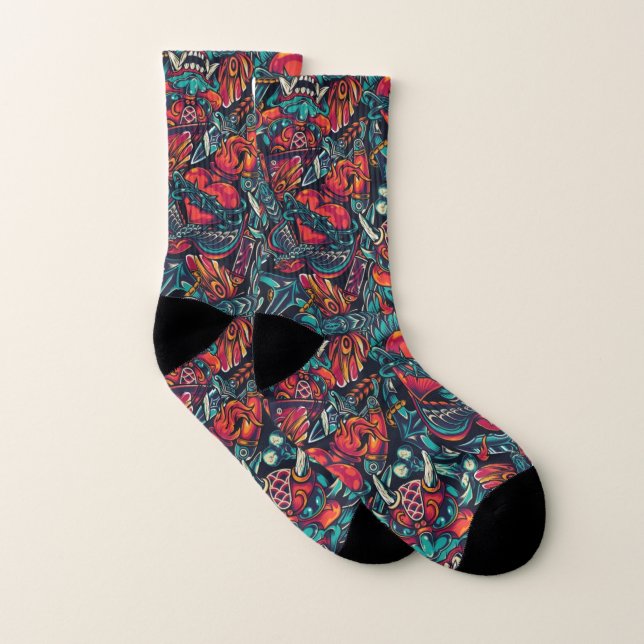 Japanska stil-allt-över-Print Socks Strumpor (Par)