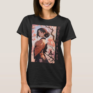 Japanska Stil Animerad Girl i Yukata T-Shirt