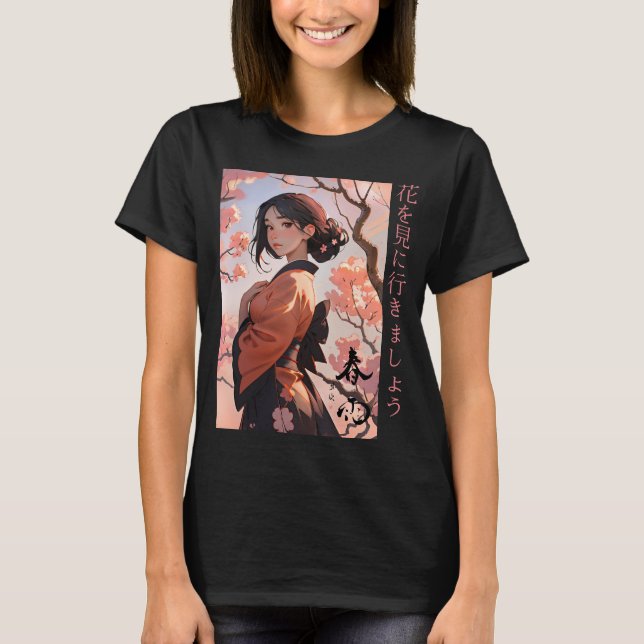 Japanska Stil Animerad Girl i Yukata T-Shirt (Framsida)