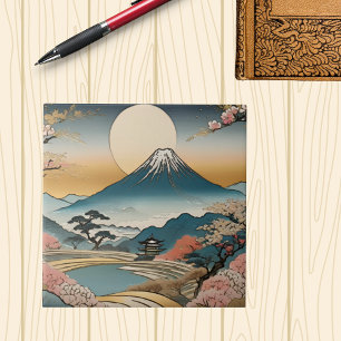 Japanska Stil-berget Sakura Pagoda och Sol Kakelplatta