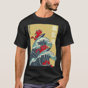 Japanska Stil Big Wave Surfing Dragons T Shirt