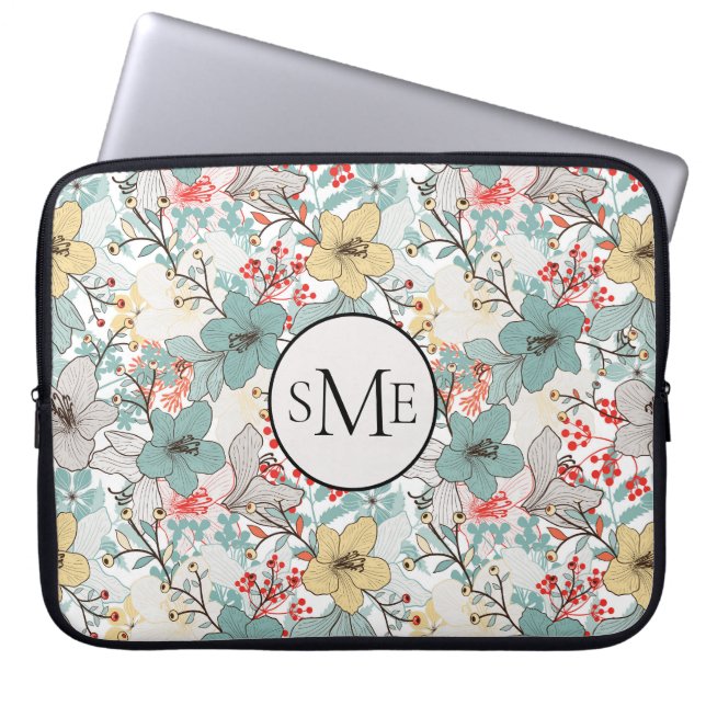 Japanska Stil Blommönster Monogram Laptop Fodral (Framsidan)