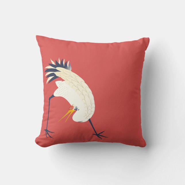 Japanska Stil Crane på Red Background Kudde (Framsida)