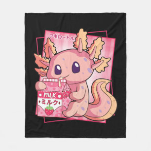 Japanska Stil Kawaii Axolotl Strawberry Mjölk Anim Fleecefilt
