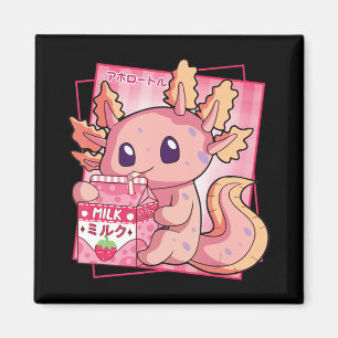 Japanska Stil Kawaii Axolotl Strawberry Mjölk Anim Magnet