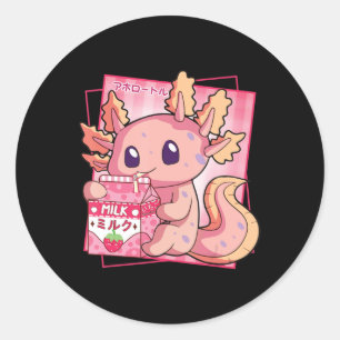 Japanska Stil Kawaii Axolotl Strawberry Mjölk Anim Runt Klistermärke