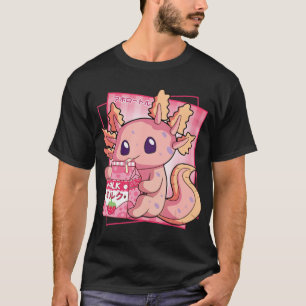 Japanska Stil Kawaii Axolotl Strawberry Mjölk Anim T Shirt