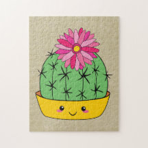 Japanska Stil Kawaii Cactus med blomstrande Teckna