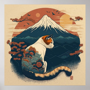 Japanska Stil-konst Poster - röd och blå