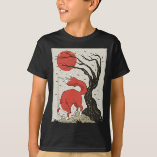 Japanska Stil-målning av räv, Träd och Sol T Shirt
