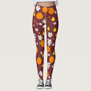 Japanska Stil-Orangar och Orange Blommar Mönster Leggings