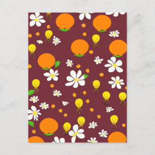 Japanska Stil-Orangar och Orange Blommar Mönster Vykort