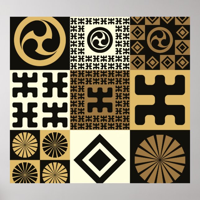 Japanska stil, svart guld sömlös mönster. poster (Framsidan)