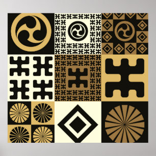 Japanska stil, svart guld sömlös mönster. poster