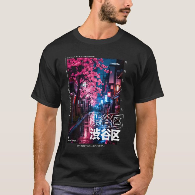 Japanska Streetwear Retro Aesthetic Shibuya Tokyo T Shirt (Framsida)