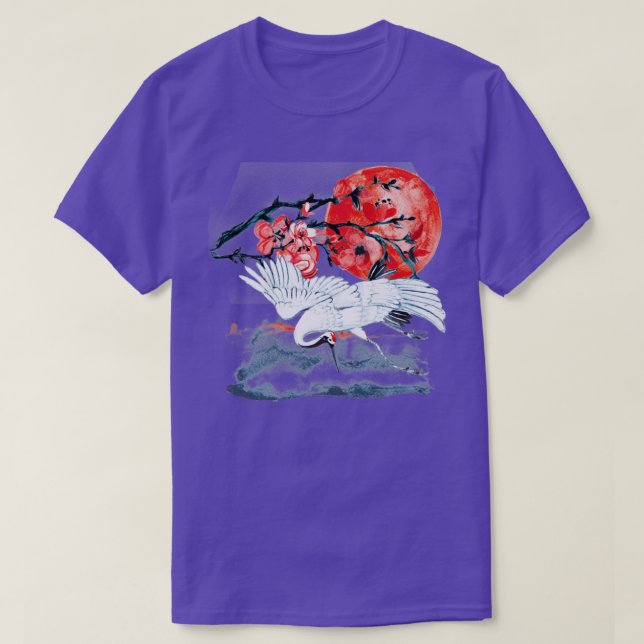 Japanska Sumi E Crane och Sakura T Shirt (Design framsida)