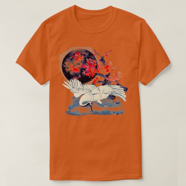 Japanska Sumi E Moonlight Crane T Shirt (Design framsida)