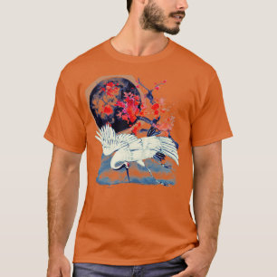 Japanska Sumi E Moonlight Crane T Shirt