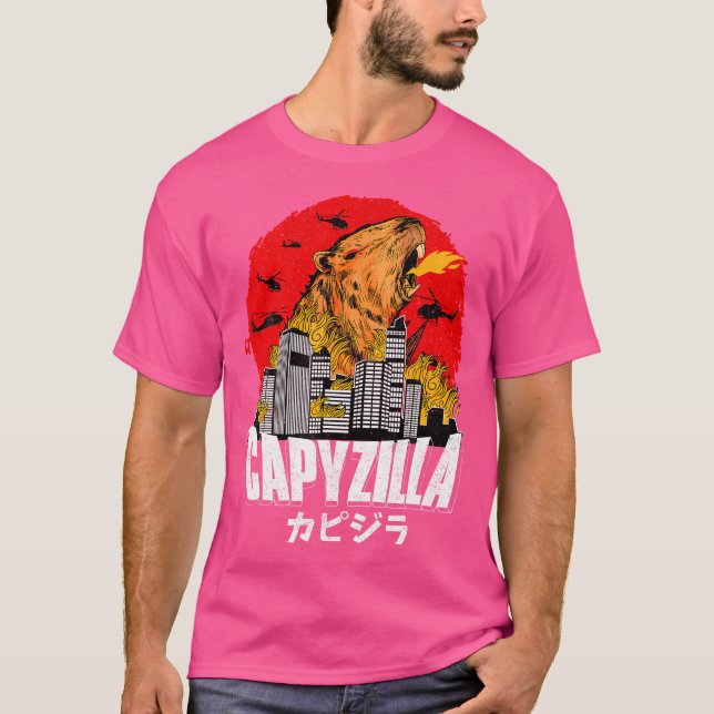 Japanska Sunset Capyzilla Funny Capybara T Shirt (Framsida)