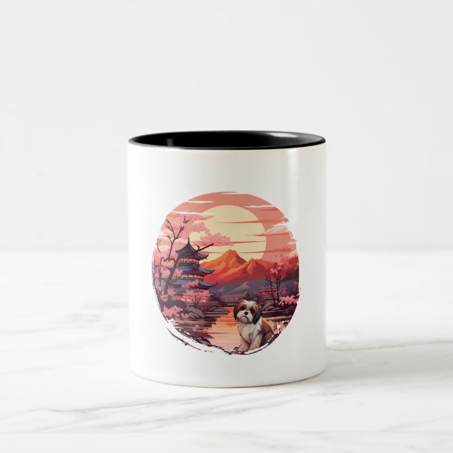 Japanska Sunset Shih Tzu Två-Tonad Mugg (Center)