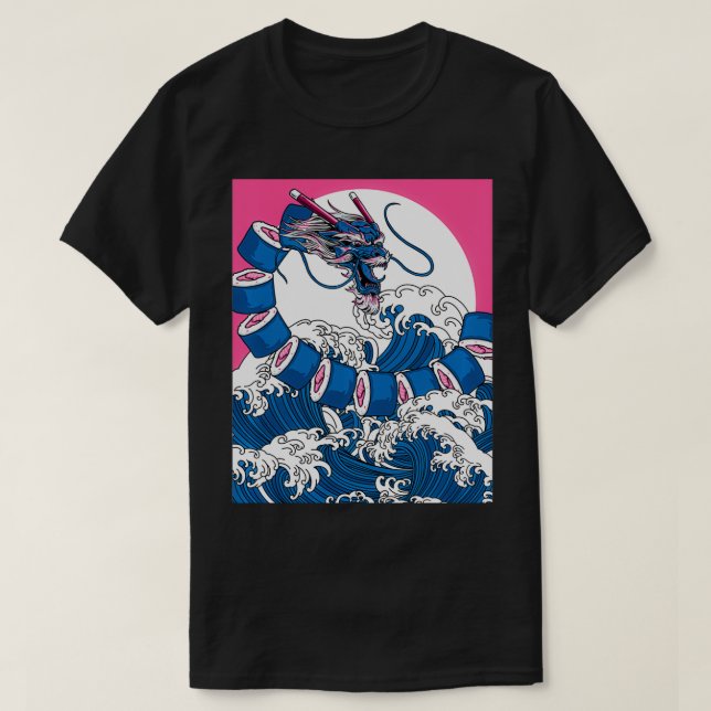 Japanska Sushi Dragon Maki Underbar Wave Av Kanaga T Shirt (Design framsida)