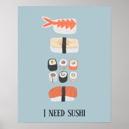Japanska Sushi Nigiri Maki Roll Anpassad Text Poster