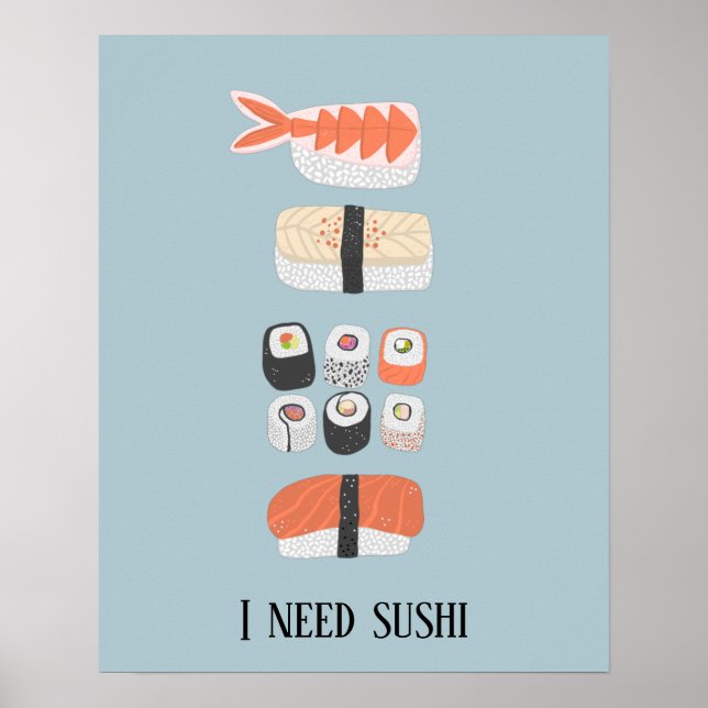 Japanska Sushi Nigiri Maki Roll Anpassad Text Poster (Framsidan)