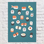 Japanska Sushi Nigiri Maki Roll Canvastryck<br><div class="desc">Japansk matkonst på djupa gröntar för dem som kärlek ska äta sushi,  sashimi,  nigiri och maki rullar.</div>