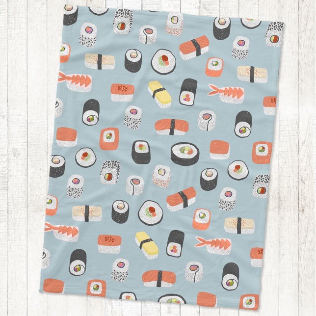 Japanska Sushi Nigiri Maki Roll Mönster Fleecefilt (Japanese sushi fun fleece blanket)