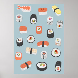 Japanska Sushi Nigiri Maki Roll Poster