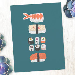 Japanska Sushi Nigiri Maki Roll Vykort