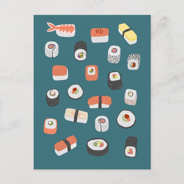 Japanska Sushi Nigiri Maki Roll Vykort (Framsida)