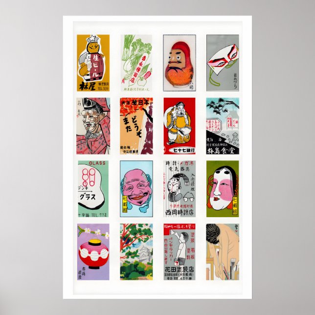 Japanska tändsticksförpackningsetiketter Collage,  Poster (Framsidan)