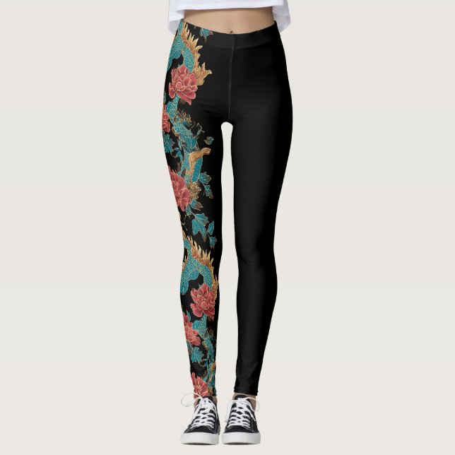 Japanska Tatto Stil Dragon Leggings (Framsida)